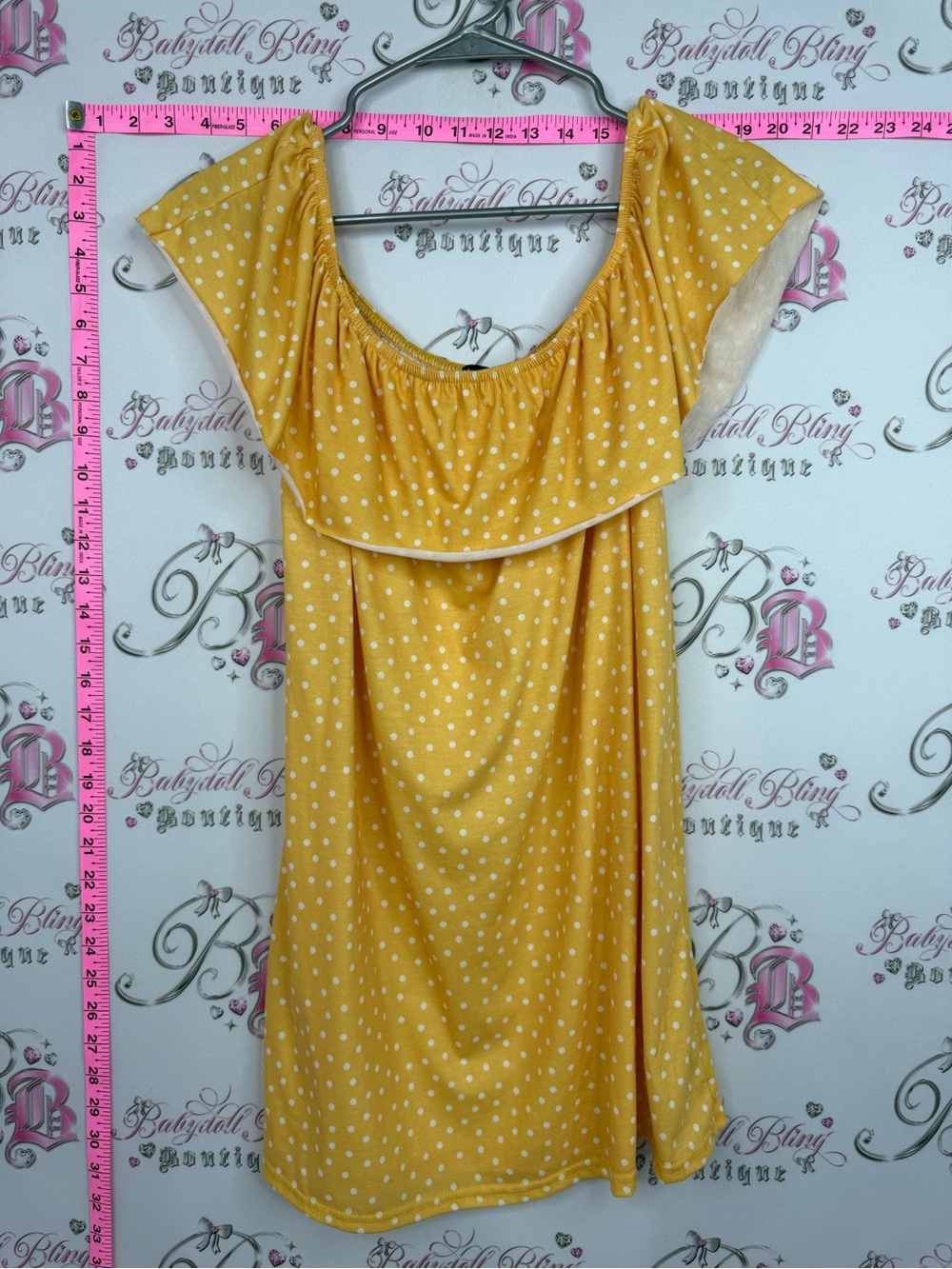 Boohoo dress dotted Yellow orange Polka Dot Off-Shoulder Dress